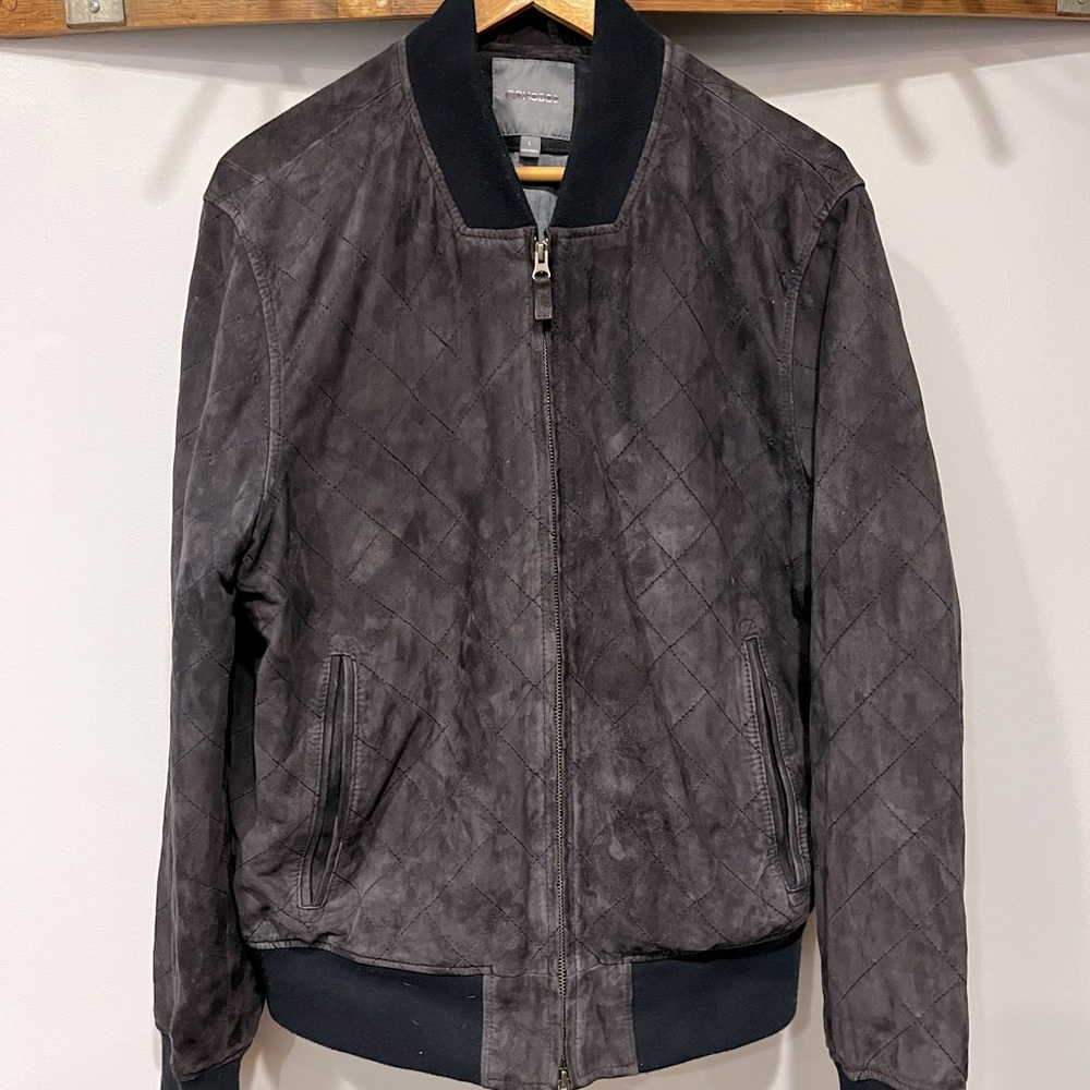 Bonobos Blue Suede Quilted Bomber Jacket